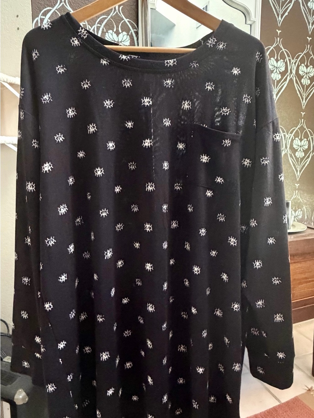 Jenni Black Crewneck Sleep shirt with White Micro Eye Pattern